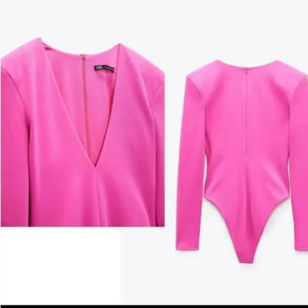 ZARA Hot Pink Long Sleeve Fitted Bodysuit A FAVORITE WITH BLOGGERS